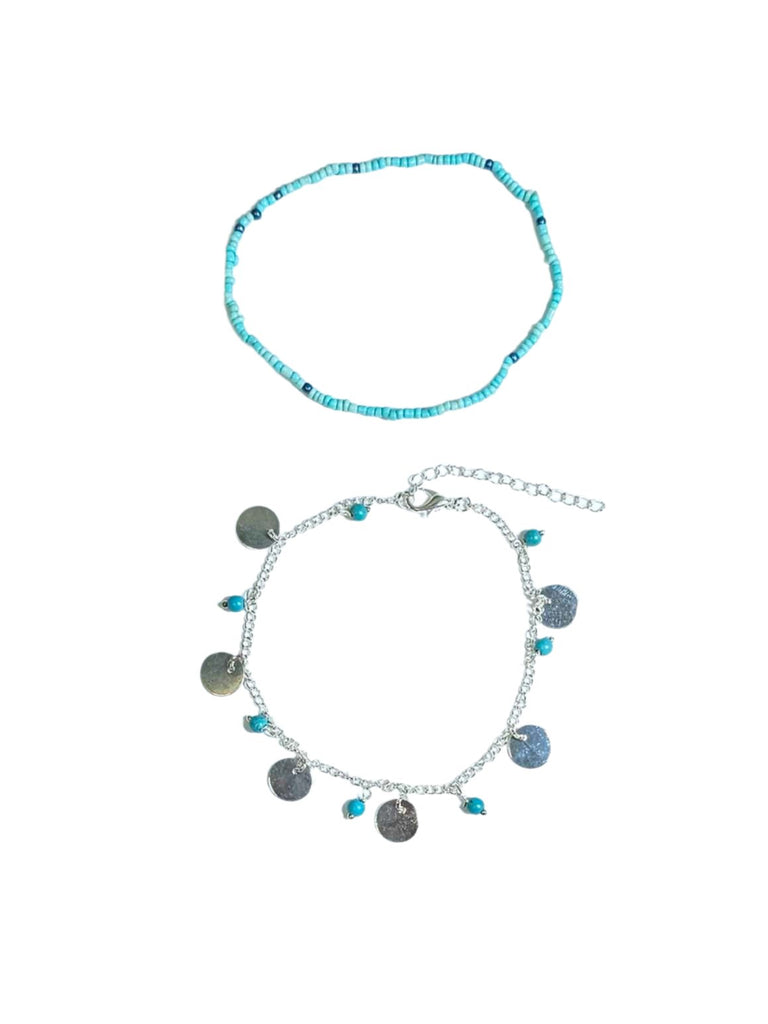 Delicate Discs and Turquoise Beads Anklet Vista Shops