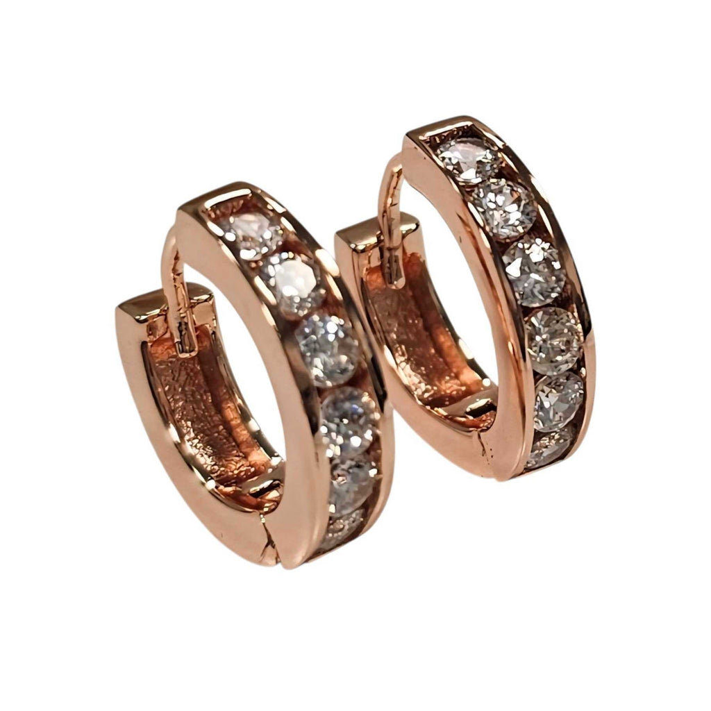 Sweet Hoops Earrings, Reversible with 12 CZ Diamonds in Real Gold Plated, 18 mm diameter SHOPS