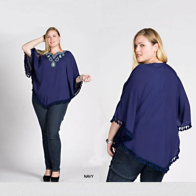 Blue Paisleys Top With Tassels In Plus Sizes Vista Shops