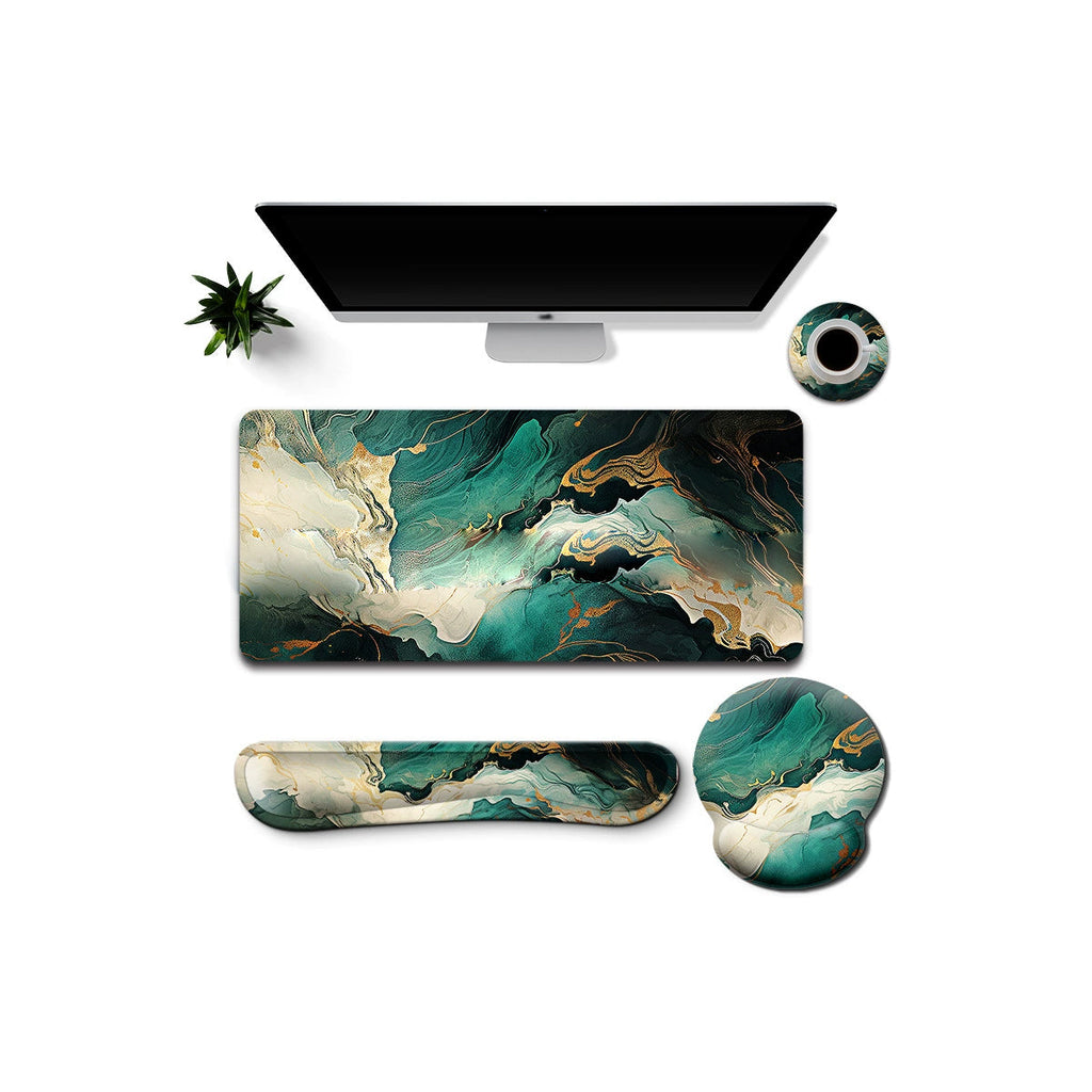 Work And Play 4 In 1 Matching Quartz Swirl Print With Golden Veining Desk Set Vista Shops