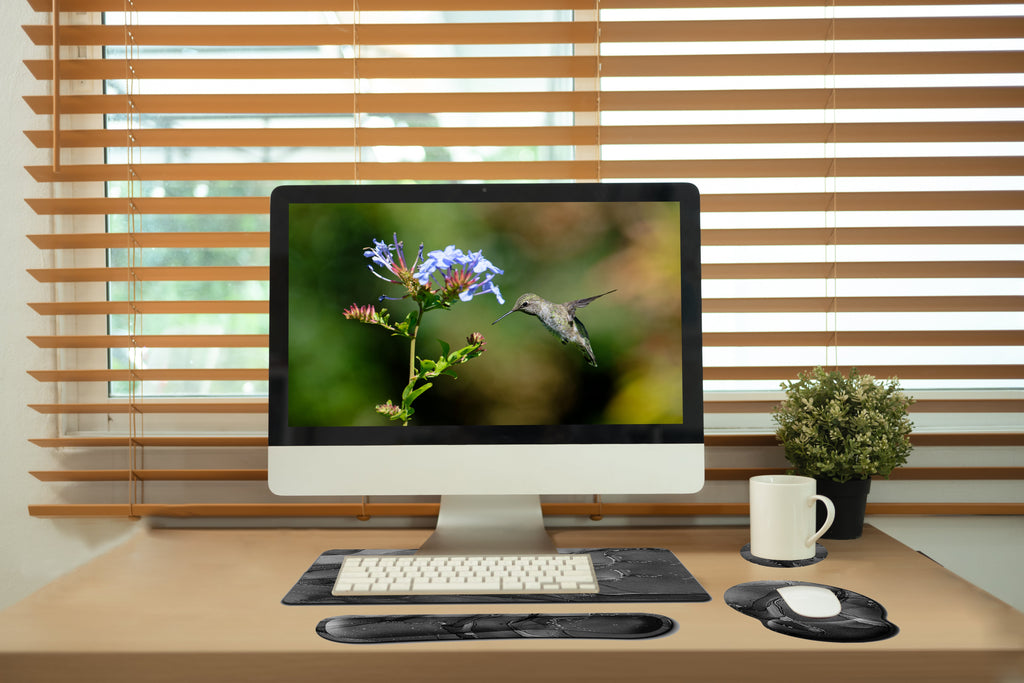 Work And Play 4 In 1 Matching Quartz Swirl Print With Golden Veining Desk Set Vista Shops