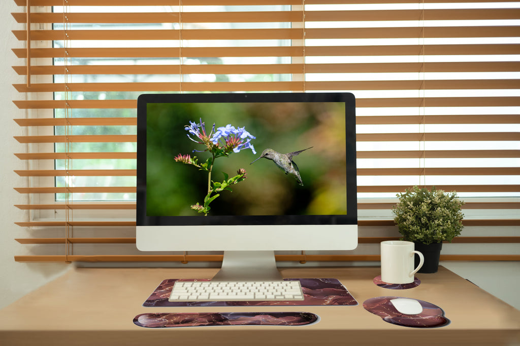 Work And Play 4 In 1 Matching Quartz Swirl Print With Golden Veining Desk Set Vista Shops