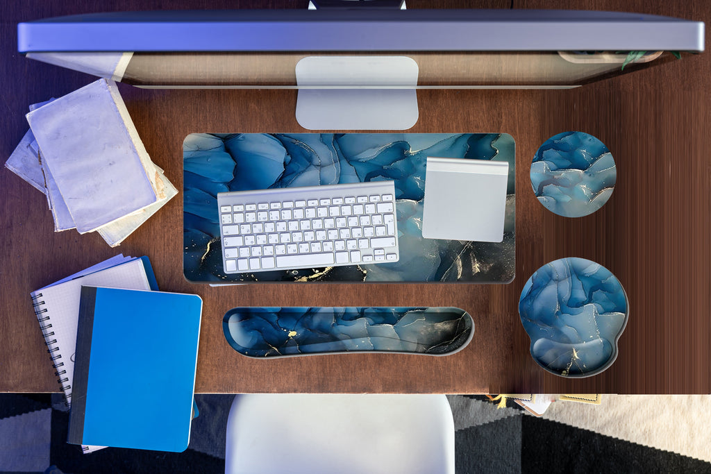 Work And Play 4 In 1 Matching Quartz Swirl Print With Golden Veining Desk Set Vista Shops