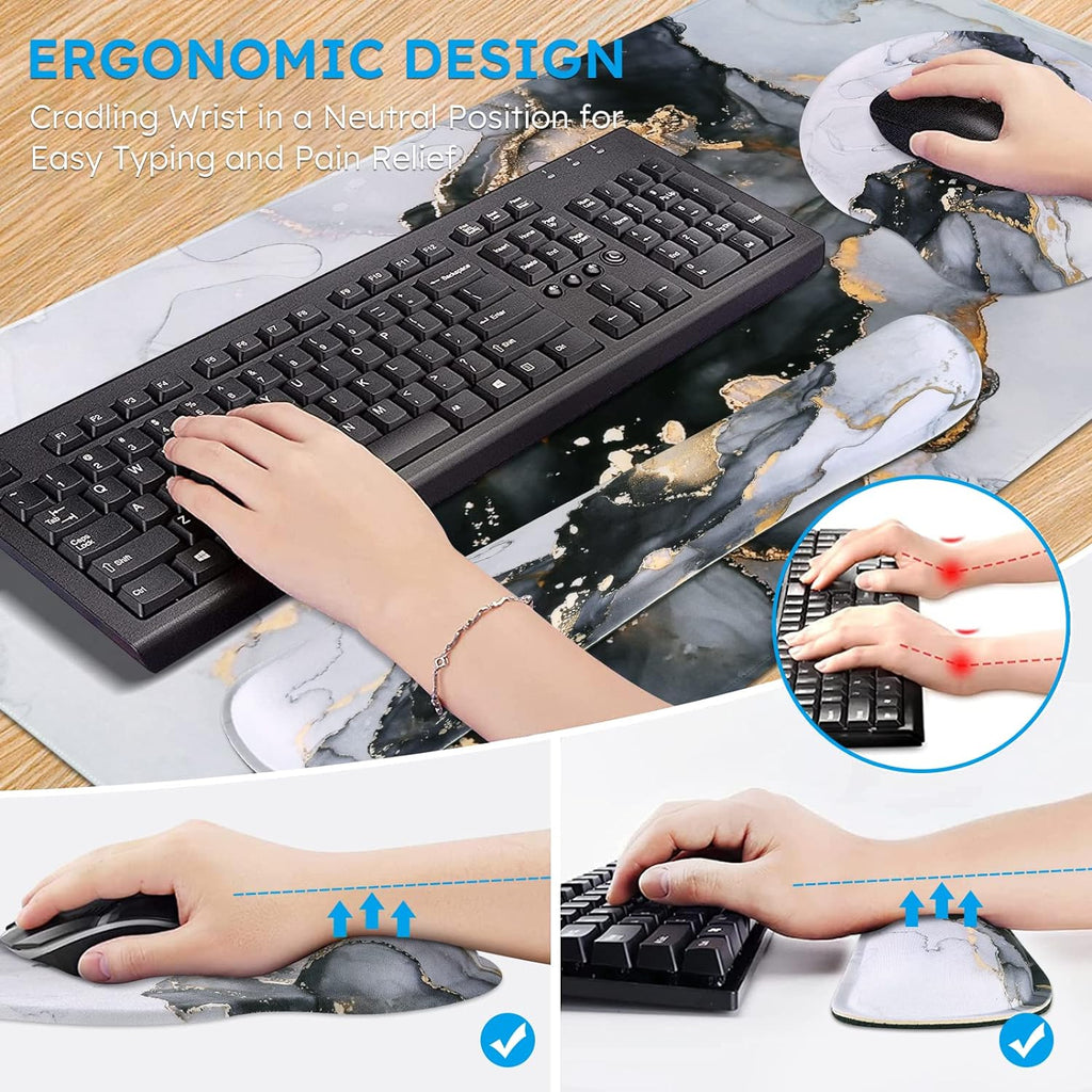 Work And Play 4 In 1 Matching Quartz Swirl Print With Golden Veining Desk Set Vista Shops