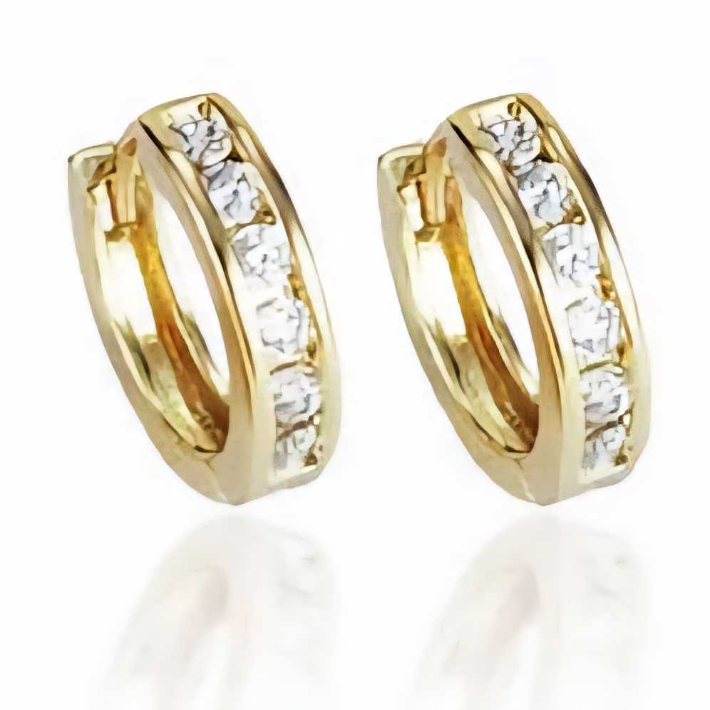 Sweet Hoops Earrings, Reversible with 12 CZ Diamonds in Real Gold Plated, 18 mm diameter SHOPS