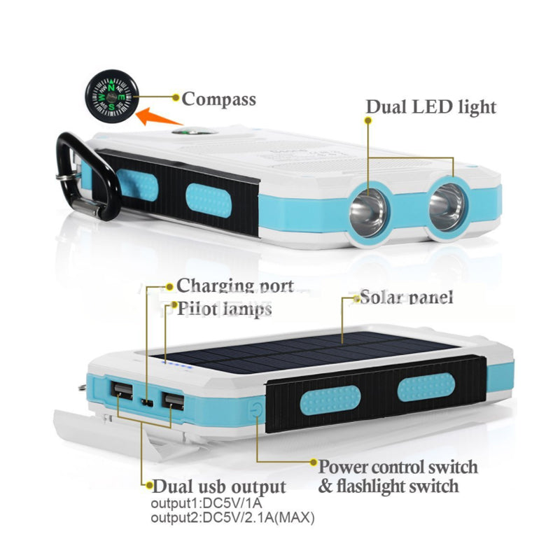 Jumbo Capacity 20,000 mAh Waterproof Solar Power Bank Vista Shops