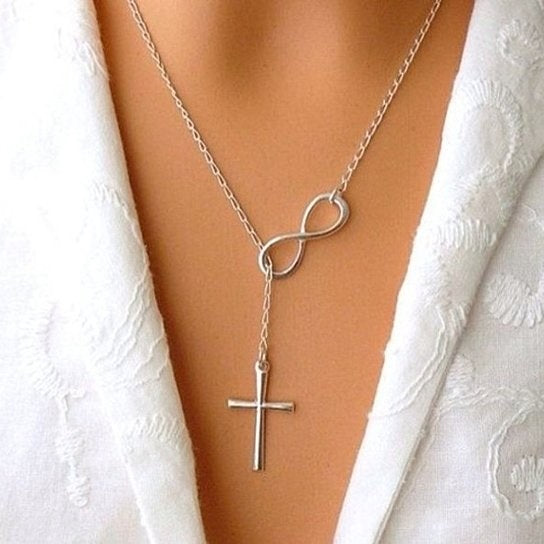 Symbol Of Infinity And Holy Cross With Lariat Style Chain Vista Shops