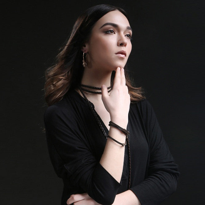 Follow Your Arrow Genuine Leather Bracelet In Yellow And White Gold Plating Vista Shops