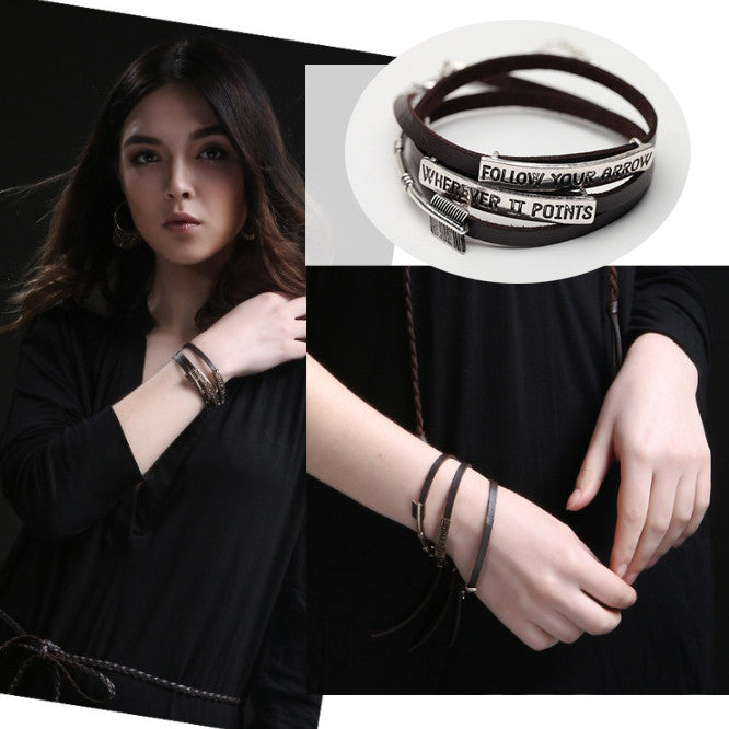 Follow Your Arrow Genuine Leather Bracelet In Yellow And White Gold Plating Vista Shops