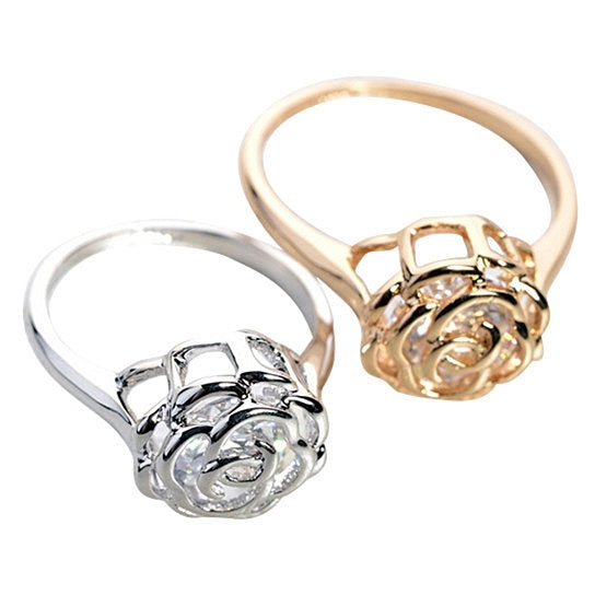 Rose Is A Rose Set of 4 or Rings In 18kt Rose Crystals In White Yellow And Rose Gold Plating Vista Shops