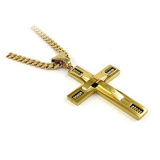 Keepsake Cross Pendant With A Curb Chain For Men 18kt Gold Plated Vista Shops