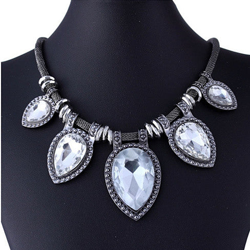 BeYOUtiful Crystal And Antique Silver Style Statement Necklace Vista Shops