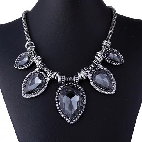 BeYOUtiful Crystal And Antique Silver Style Statement Necklace Vista Shops