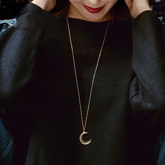 Over The Moon Long Necklace With Crescent Moon Pendant Vista Shops