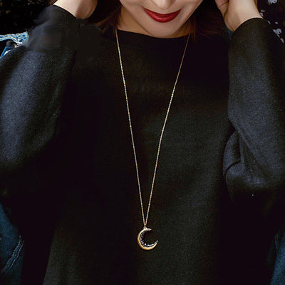 Over The Moon Long Necklace With Crescent Moon Pendant Vista Shops