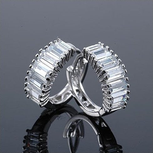 Shiny Baguettes Hoop Earrings in Baguette Stones in White Gold Vista Shops