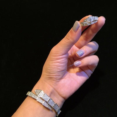 Charming Snake Bracelet And Ring Set - Silver Vista Shops