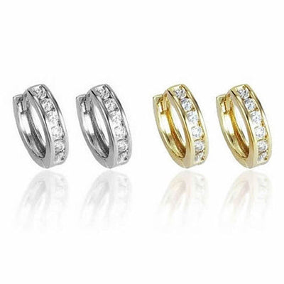 Sweet Hoops Earrings, Reversible with 12 CZ Diamonds in Real Gold Plated, 18 mm diameter Vista Shops