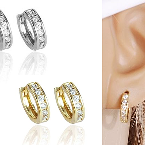 Sweet Hoops Earrings, Reversible with 12 CZ Diamonds in Real Gold Plated, 18 mm diameter Vista Shops