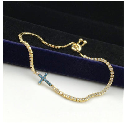 Holy Cross Crystal Accented Two Tone Petite Pave Tennis Bracelet VistaShops