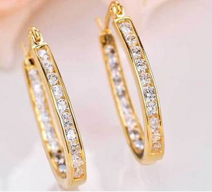 Subtle Hoops Golden Earrings With Inside Out Crystals Setting Vista Shops