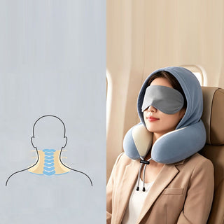 CloudRest Hooded Memory Foam Travel Neck Pillow with Cool-Touch Ice Silk Cover Vista