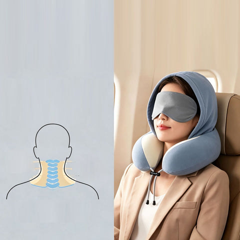 CloudRest Hooded Memory Foam Travel Neck Pillow with Cool-Touch Ice Silk Cover Vista