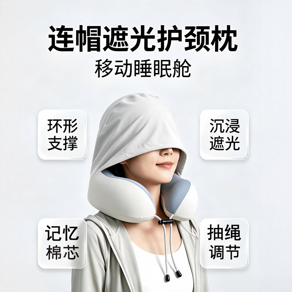 CloudRest Hooded Memory Foam Travel Neck Pillow with Cool-Touch Ice Silk Cover Vista