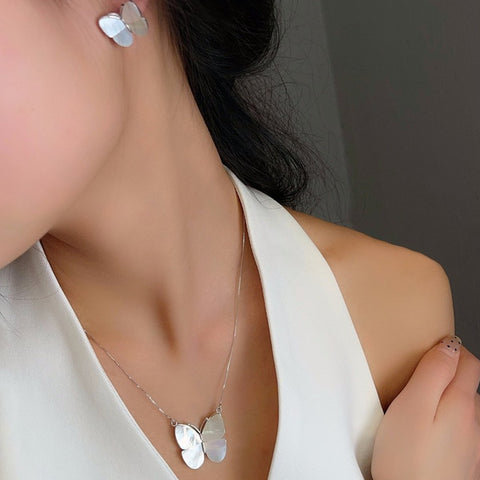 Monarch Ethereal Shell Butterfly Earrings and Necklace Duo Set Vista