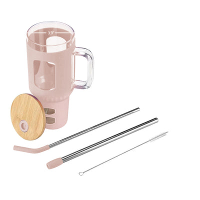 Sip Easy Time-Marked Glass Tumblers with Silicone Sleeves and Bamboo Lids Vista Shops