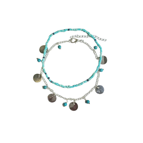 Delicate Discs and Turquoise Beads Anklet Vista Shops