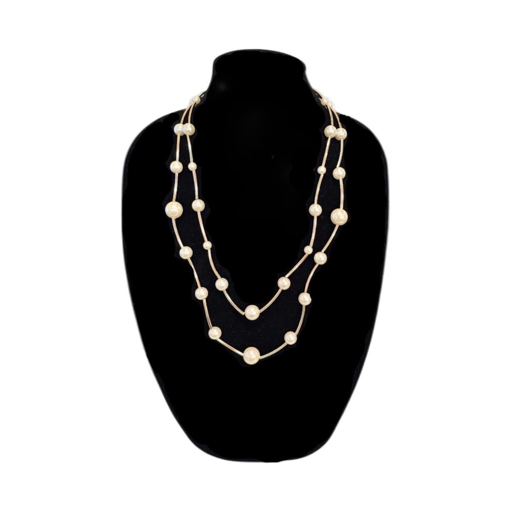 Fun And Chic Double Strand Tubular Vintage-Looking Pearl Necklace Vista Shops