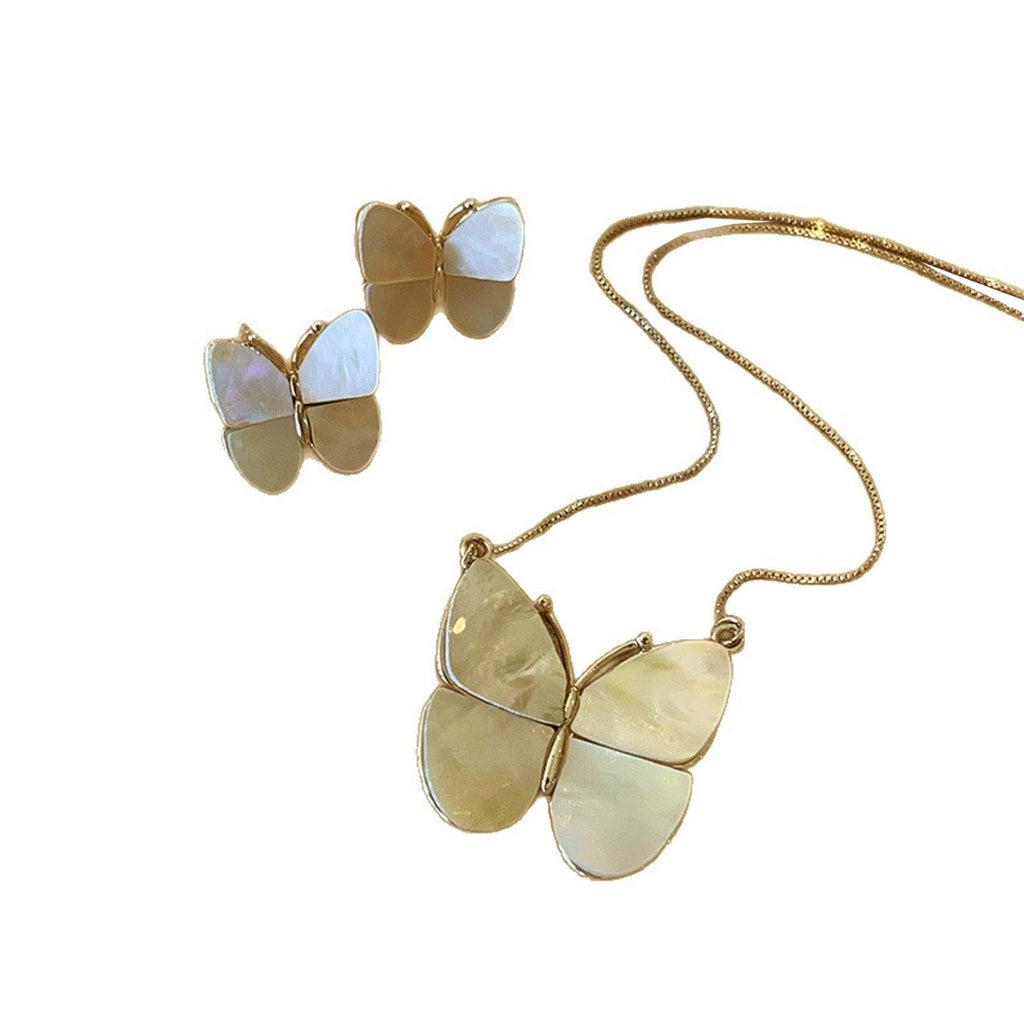 Monarch Ethereal Shell Butterfly Earrings and Necklace Duo Set Vista
