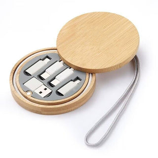 Natural Bamboo Box with Mobile Charging Kit For Apple and Android Phones Vista Shops