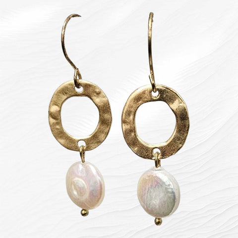 Artisan Baroque Pearls and Hammered Hook Earrings Vista Shops