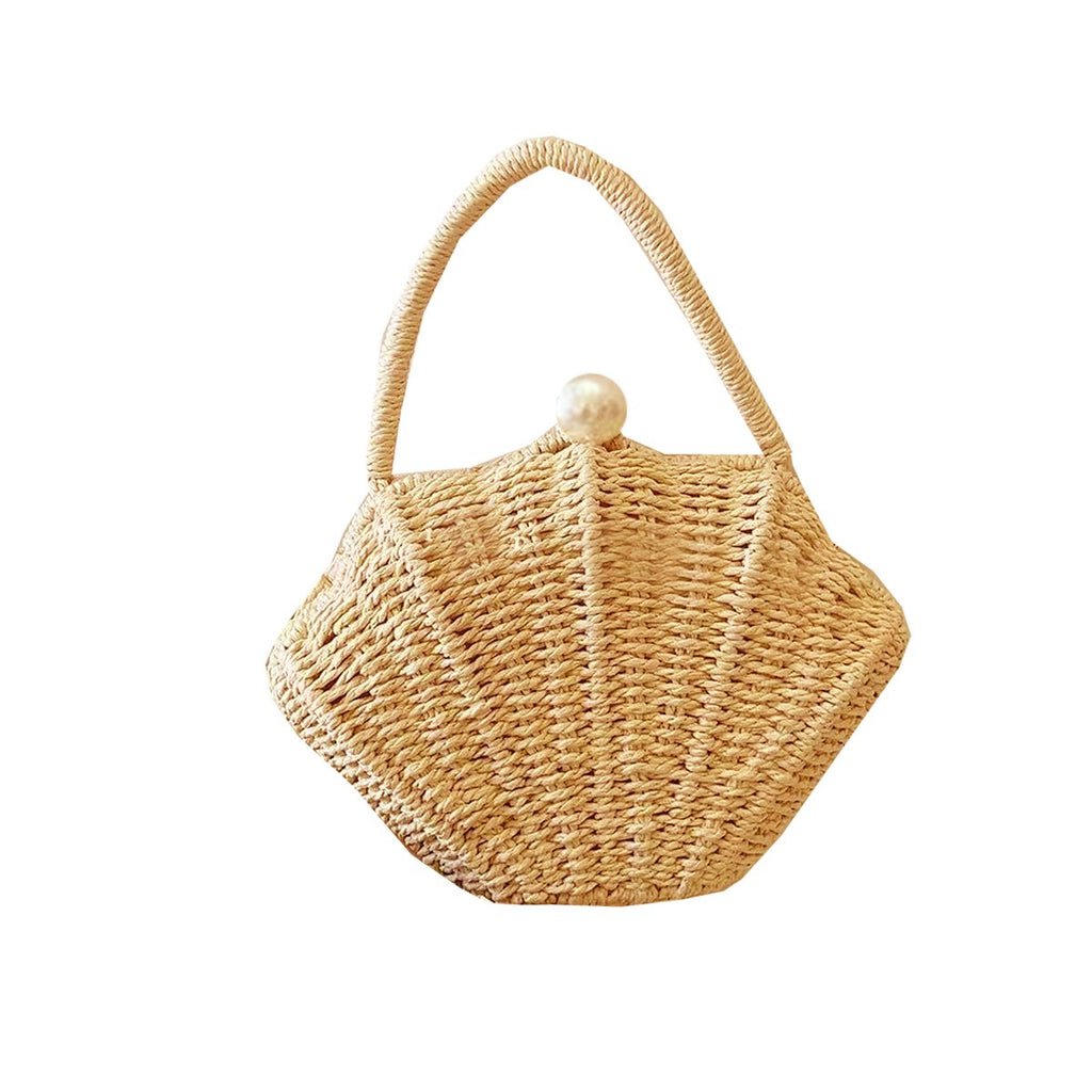 Amalfina Pearl Shell Handwoven Straw Crossbody Shoulder Bag Vista