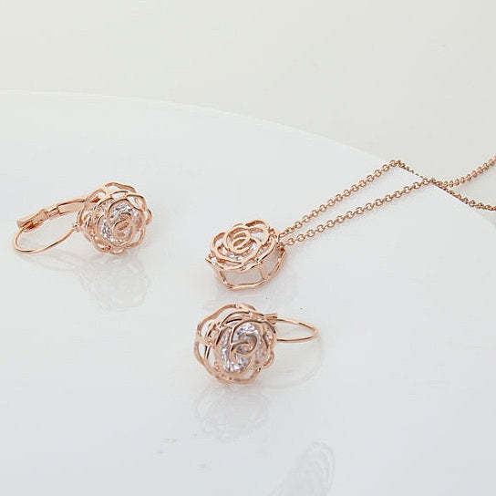 Rose Is A Rose Pendant And Chain 18kt Rose With 2ct CZ Bonus Free Earrings In White Yellow And Rose Gold Field SHOPS