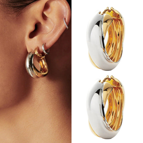Medley Sculptural Gold and Silver Dual Toned Huggie Hoops Vista