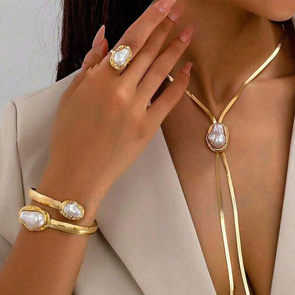 Summer Moon Baroque Pearl Y-Link Pendant Necklace Bracelet and Ring Set Vista