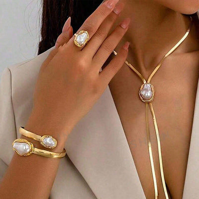 Summer Moon Baroque Pearl Y-Link Pendant Necklace Bracelet and Ring Set Vista