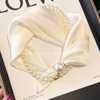 Gloosyka Lustrous Silk Scarf Necklace with Magnetic Pearl Clasp Vista