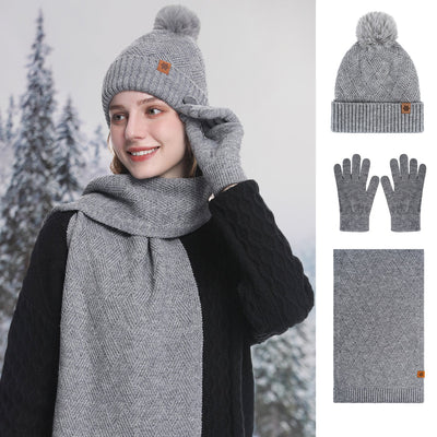 SnugEase Knit 3/Pc PomPom Beanie, Scarf & Gloves Set Vista