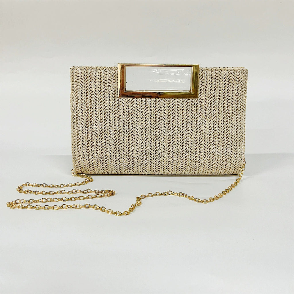 Coastal Chic Woven Straw Top Handle Evening Clutch and Crossbody Vista