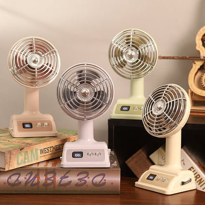 Deco Retro Desktop Fan Vintage-Inspired Design with 100-Speed Control, Digital Display & USB Rechargeable Battery Vista