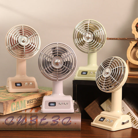 Deco Retro Desktop Fan Vintage-Inspired Design with 100-Speed Control, Digital Display & USB Rechargeable Battery Vista