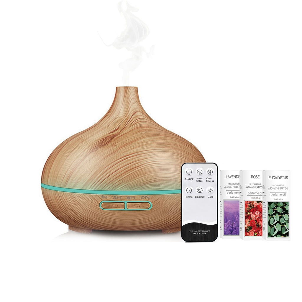 Essential Oil Humidifier in Six Natural Design With Remote + Bonus Three Aroma Oils Vista