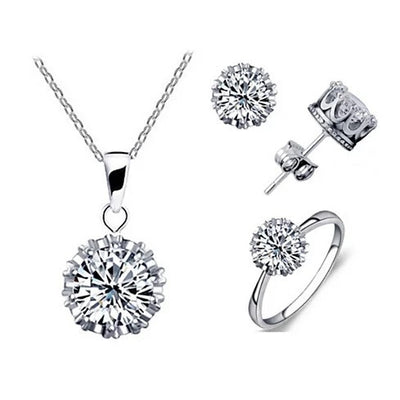 Tiara Set Of 4 Necklace Pendant Ring And Stud Earrings In Silver Plated Crown Setting Vista Shops