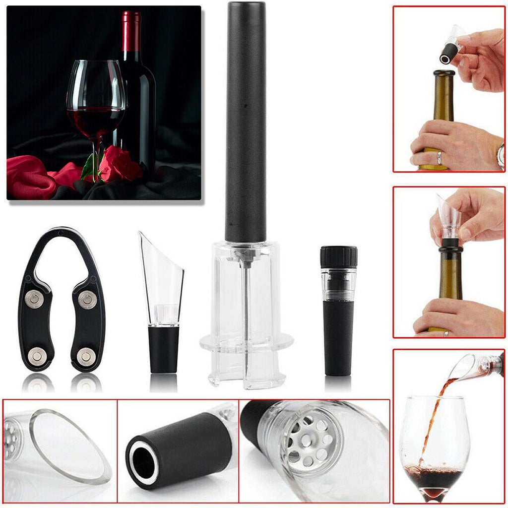 Pour And Preserve Set of 4 Foil Cutter Air Wine Opener Aerator And Wine Stopper Vista Shops