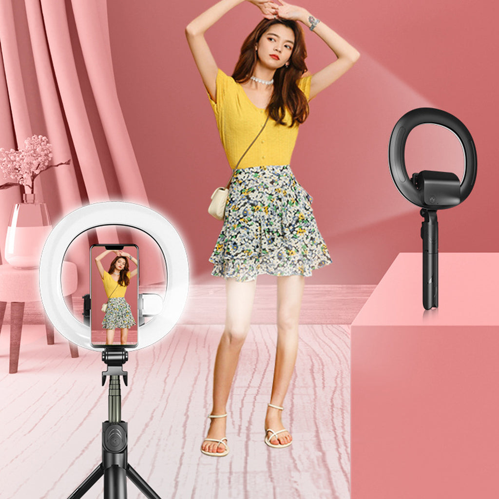 Self Video Portrait Soft Halo Light Stand With Dual LED Light And Bluetooth Remote Vista Shops