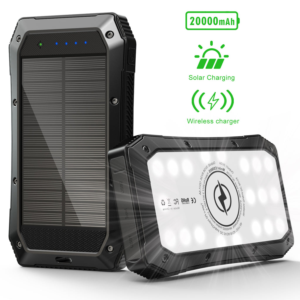 Sun Chaser Solar Powered Wireless Phone Charger 20,000 mAh With LED Flood Light Vista Shops